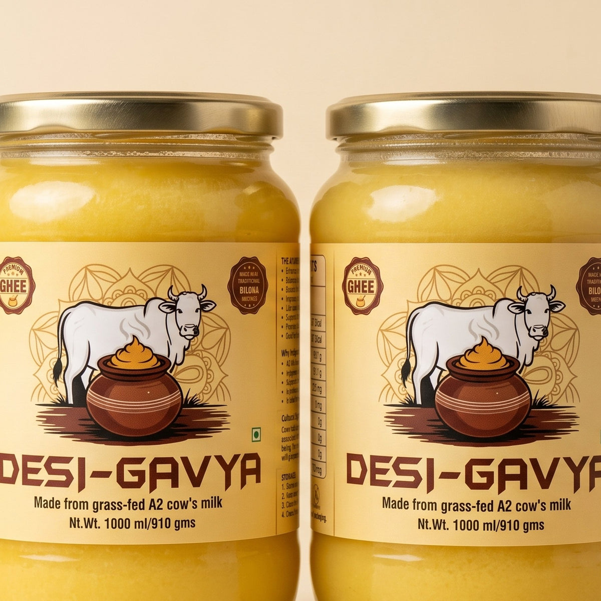 Two jars of Desi-Gavya bilona ghee side by side, the 2 litre combo