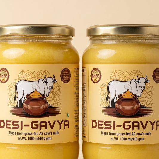 Two jars of Desi-Gavya bilona ghee side by side, the 2 litre combo